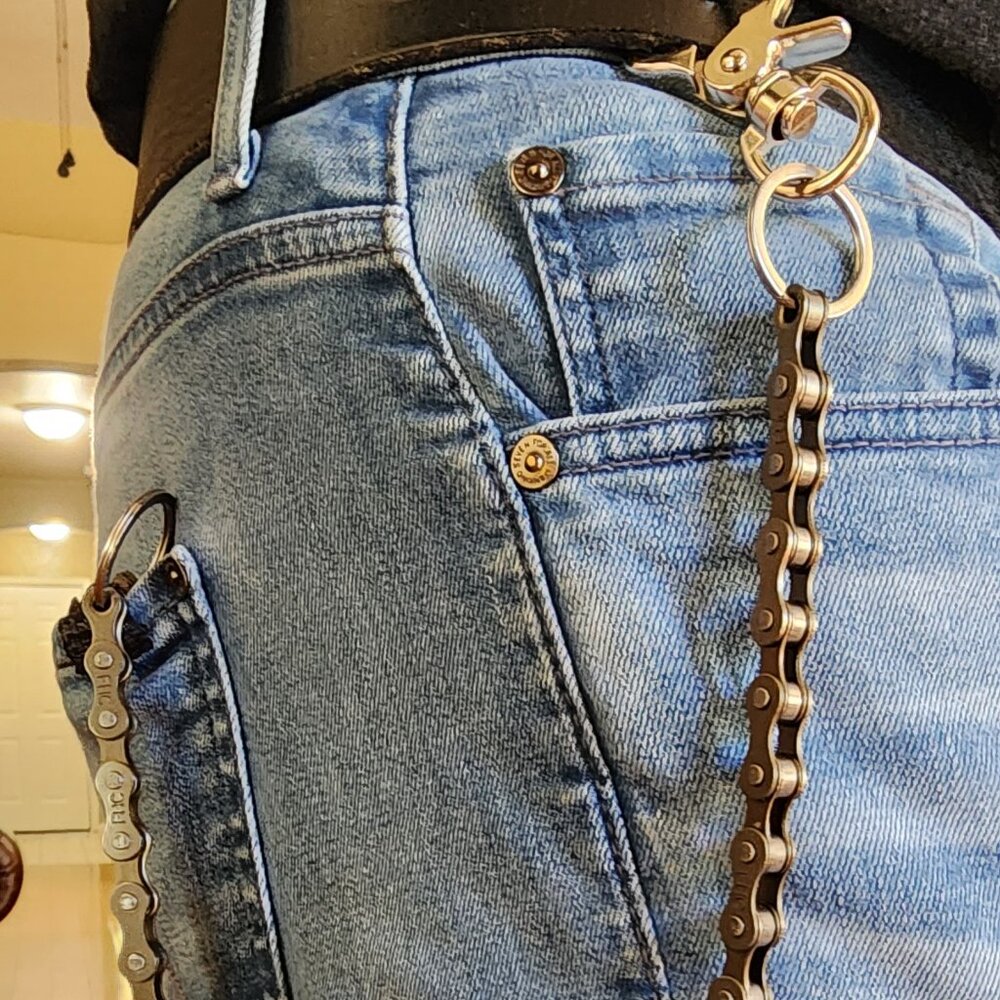 Classic Biker Wallet Chain Wallet in Gunmetal Brown Chain 24" Long Men's…